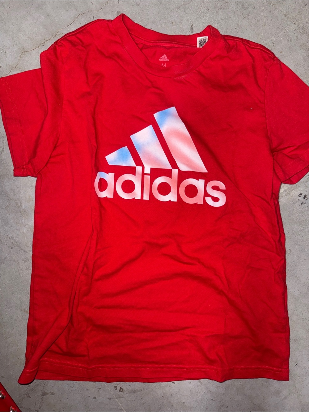 adidas Red Short-Sleeve Tee with White Gradient Logo